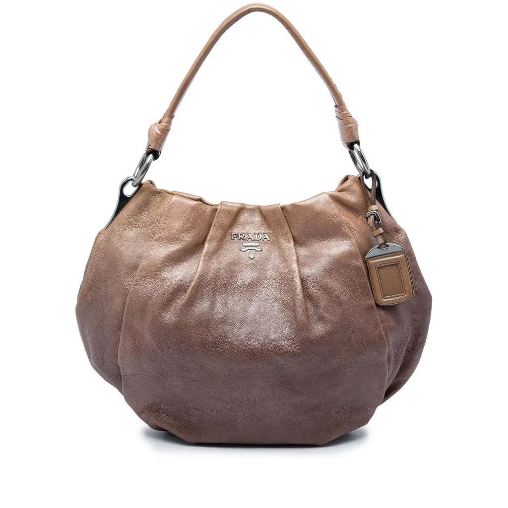 Prada Sfumato Naplak Glace Calfskin Hobo Brown Leather Very good - Front View