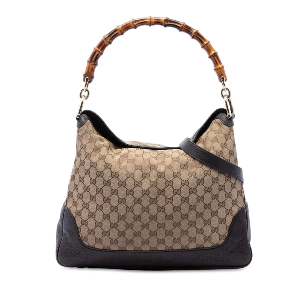 Gucci GG Canvas Bamboo Diana Satchel Beige Canvas Good - Front View