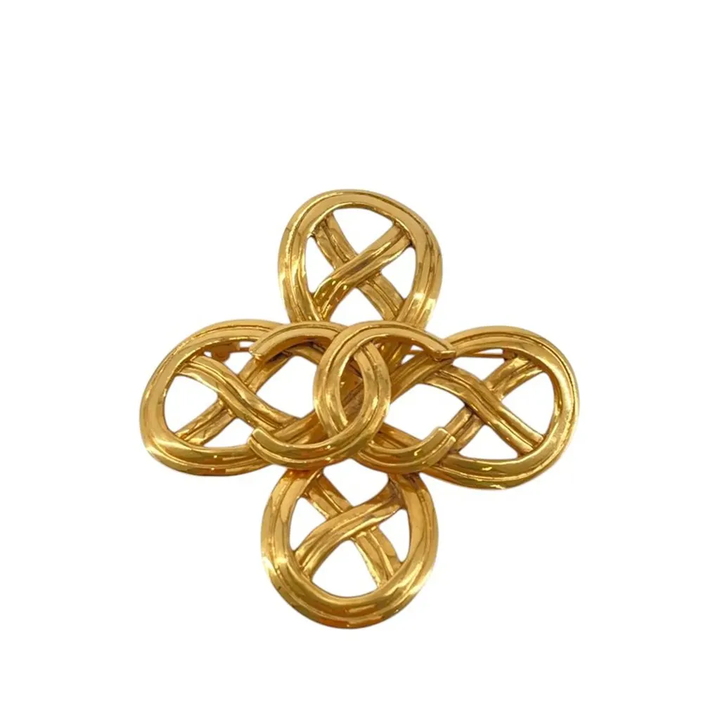 Chanel CC Gold Plated Infinity Brooch Gold Metal Good - Front View