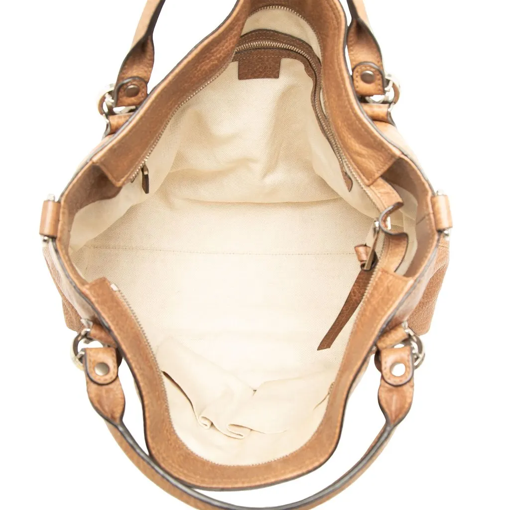 Gucci Medium Leather Miss GG Satchel Brown Leather Good - Model View
