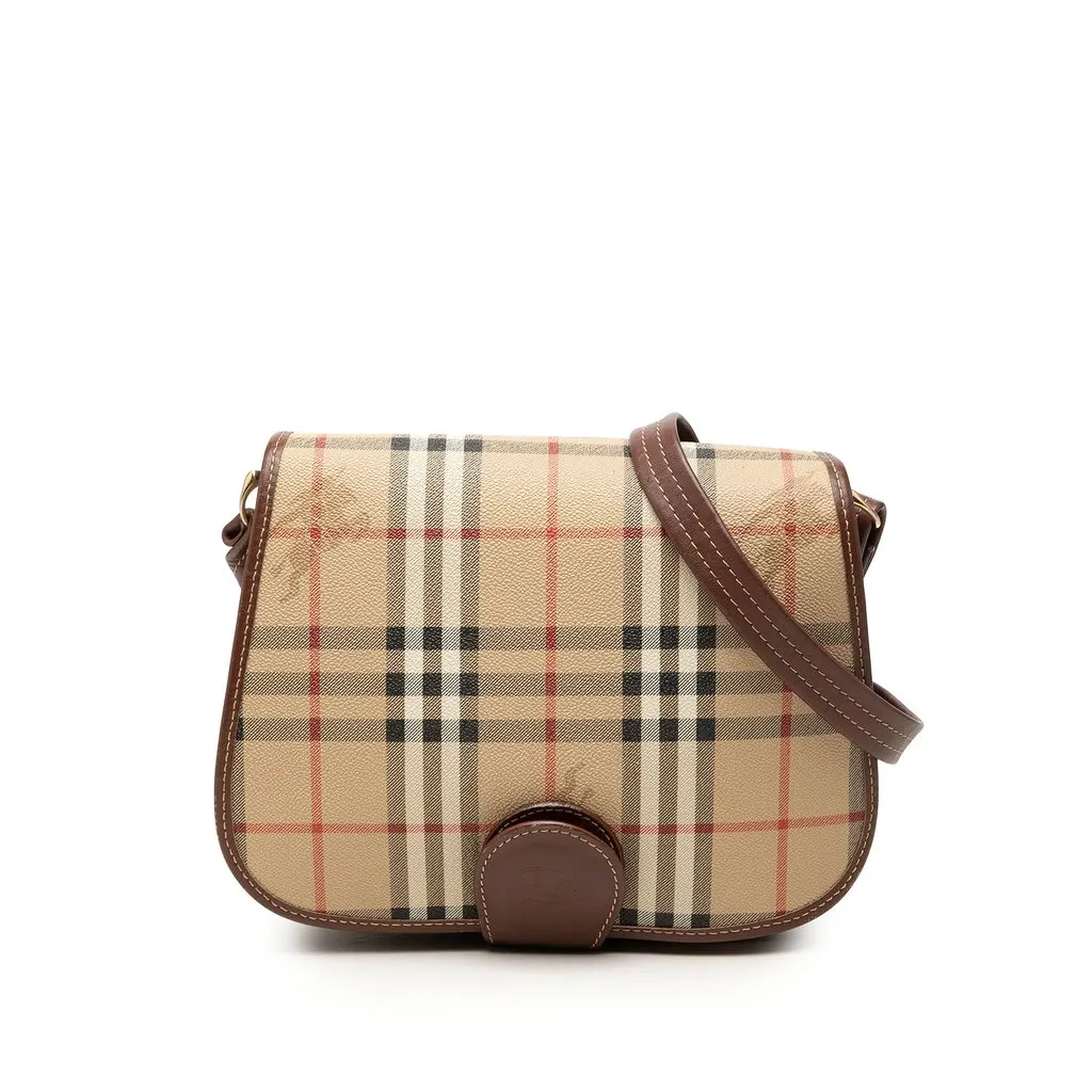 Burberry Haymarket Check Coated Canvas Crossbody Beige Canvas Very good - Front View