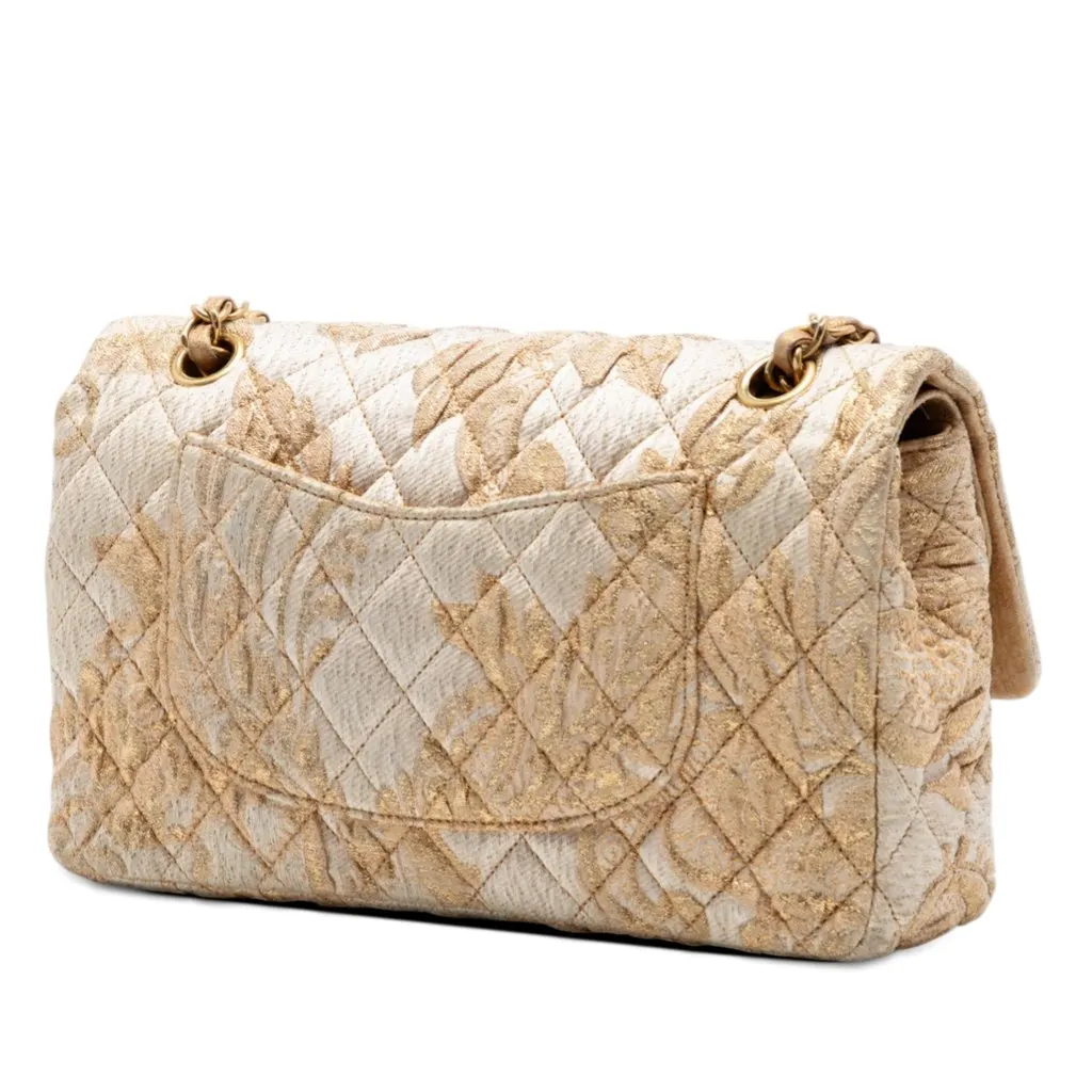 Chanel Medium Classic Embroidered Canvas Double Flap Beige Very good - Back View