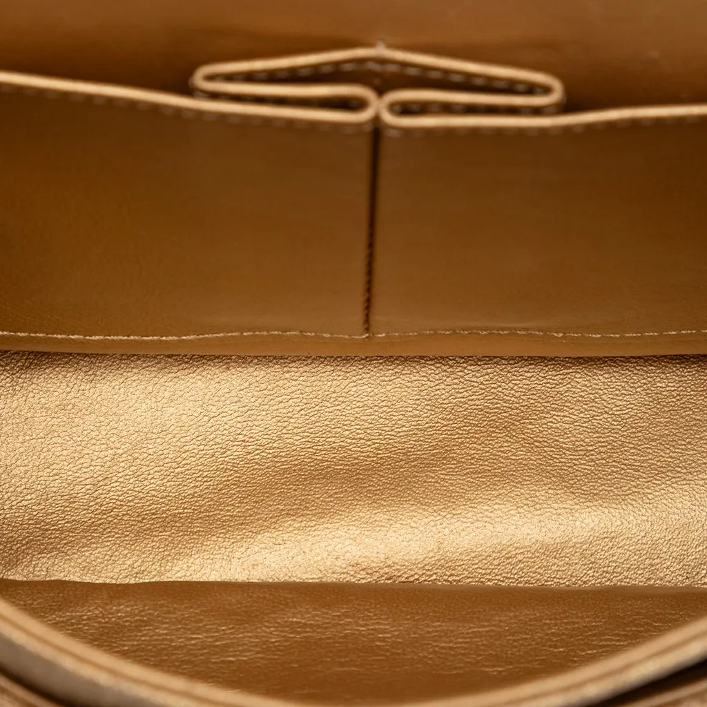 Chanel Medium Classic Embroidered Canvas Double Flap Beige Very good - Model View