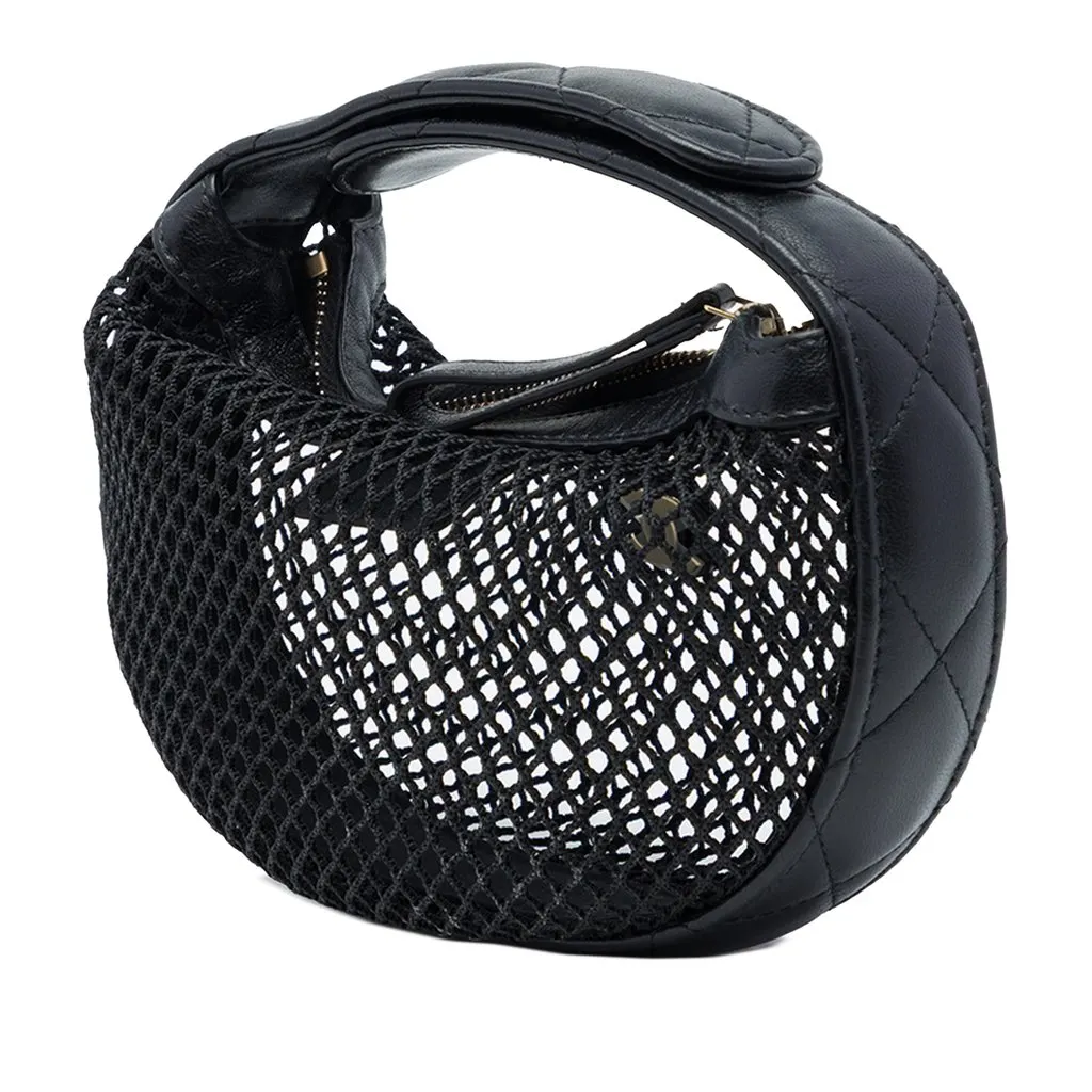 Chanel Mini CC Mesh and Quilted Lambskin Hobo Pouch Black Good - Back View