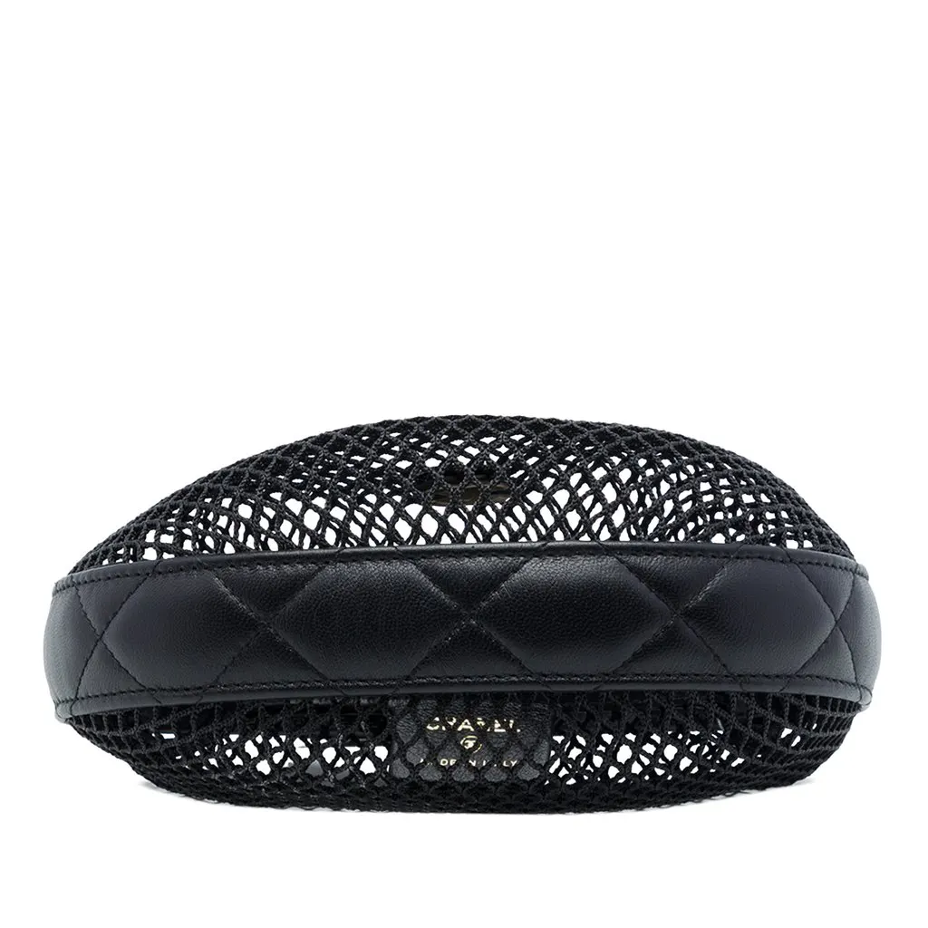 Chanel Mini CC Mesh and Quilted Lambskin Hobo Pouch Black Good - Inside View