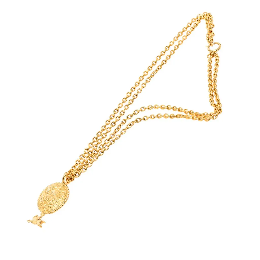Chanel Gold Plated Double Chain Horse Medallion Pendant Necklace Gold Metal Very good - Front View