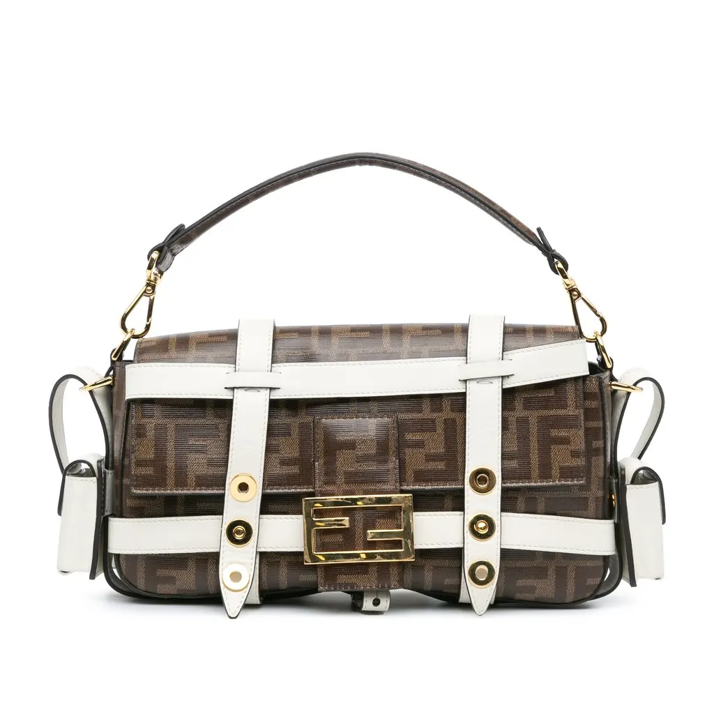Fendi Zucca Glazed Fabric Cage Baguette Satchel Brown Very good - Front View