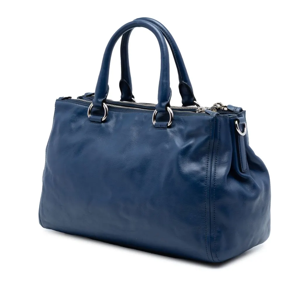 Prada Soft Calf Double Zip Convertible Tote Blue Leather Very good - Back View