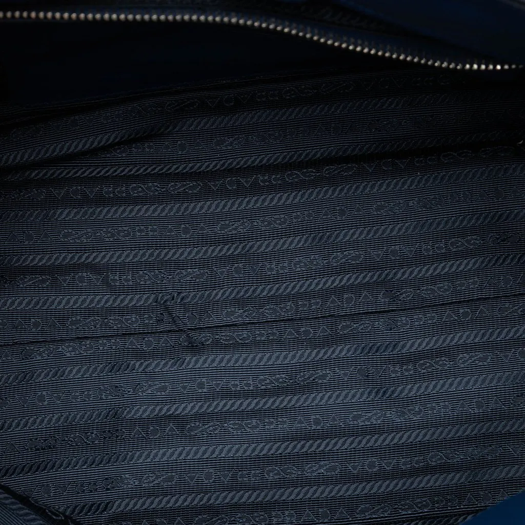 Prada Soft Calf Double Zip Convertible Tote Blue Leather Very good - Model View