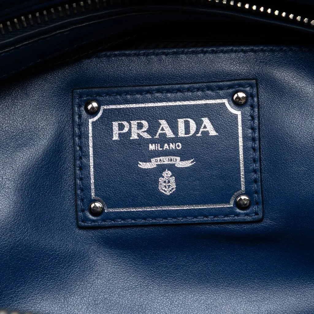 Prada Soft Calf Double Zip Convertible Tote Blue Leather Very good - Box View