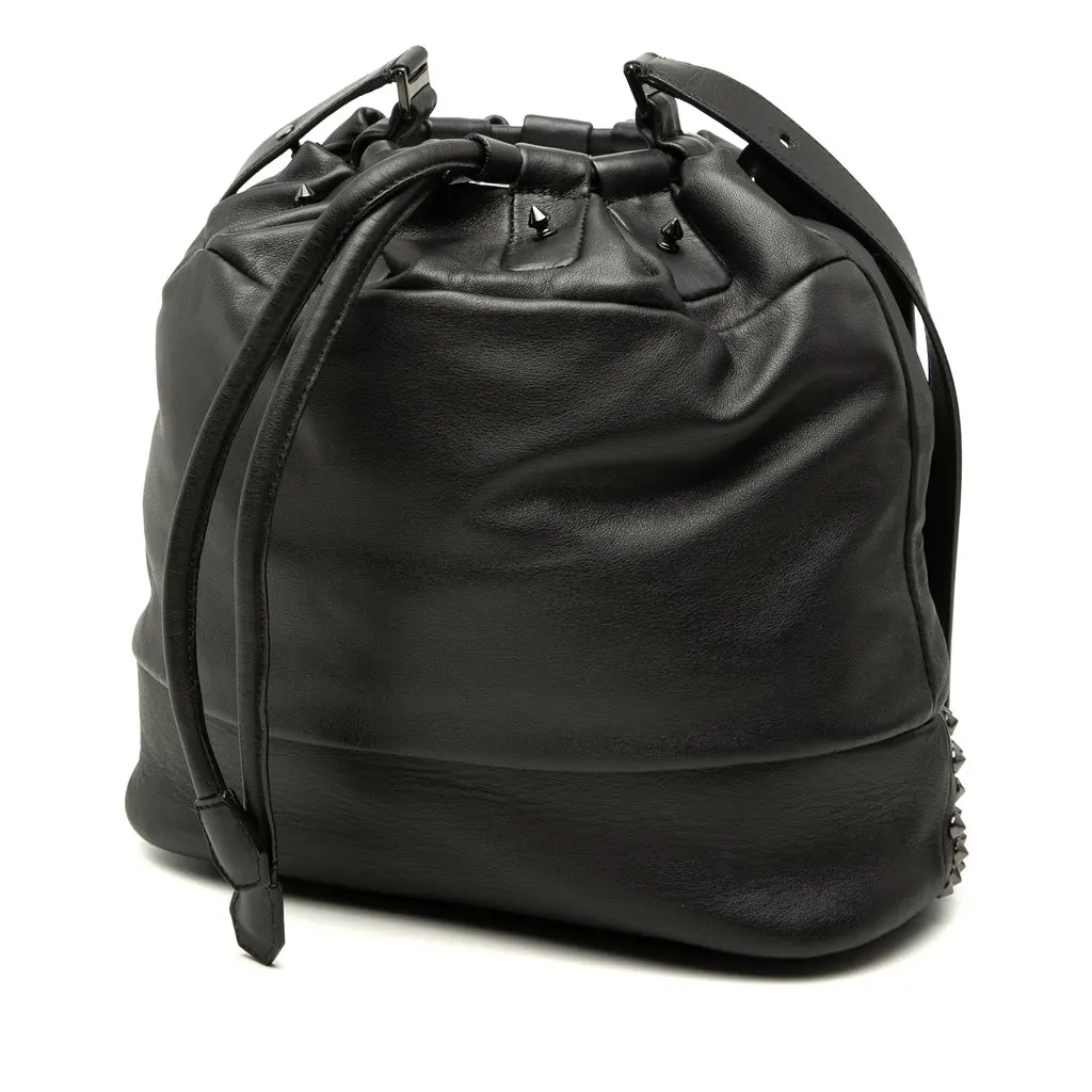 MCM Studded Leather Drawstring Bucket Bag Black Leather Very good - Back View