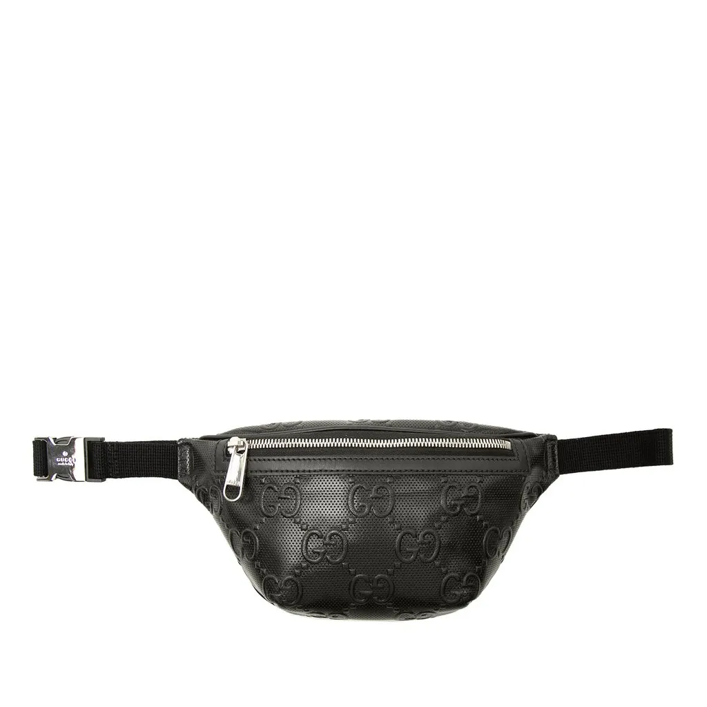 Gucci GG Embossed Perforated Leather Belt Bag Black Leather Very good - Front View
