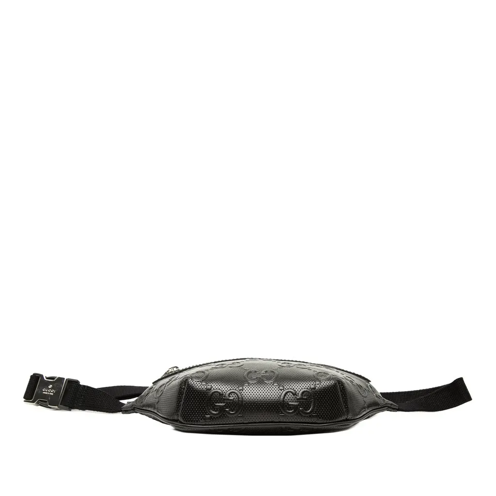 Gucci GG Embossed Perforated Leather Belt Bag Black Leather Very good - Inside View