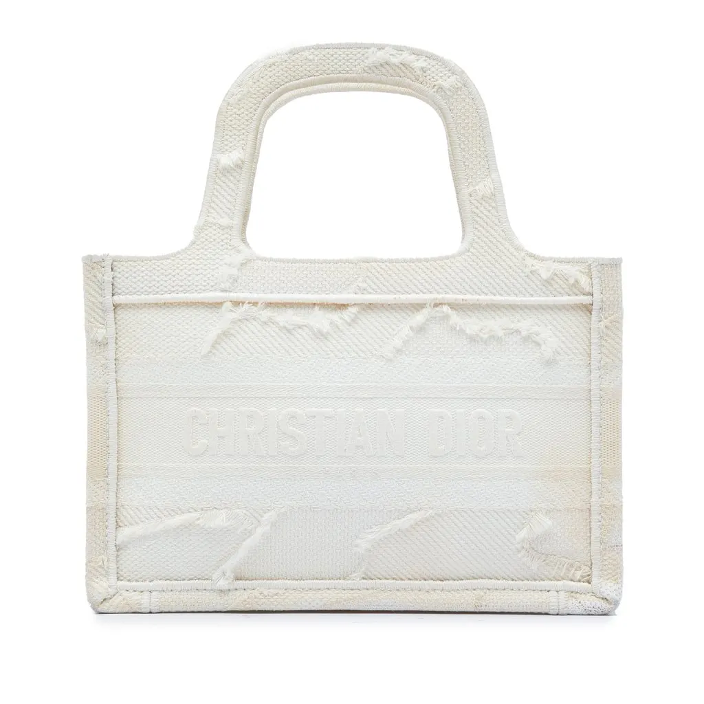 Dior Mini Embroidered Canvas Camouflage Book Tote White Very good - Front View