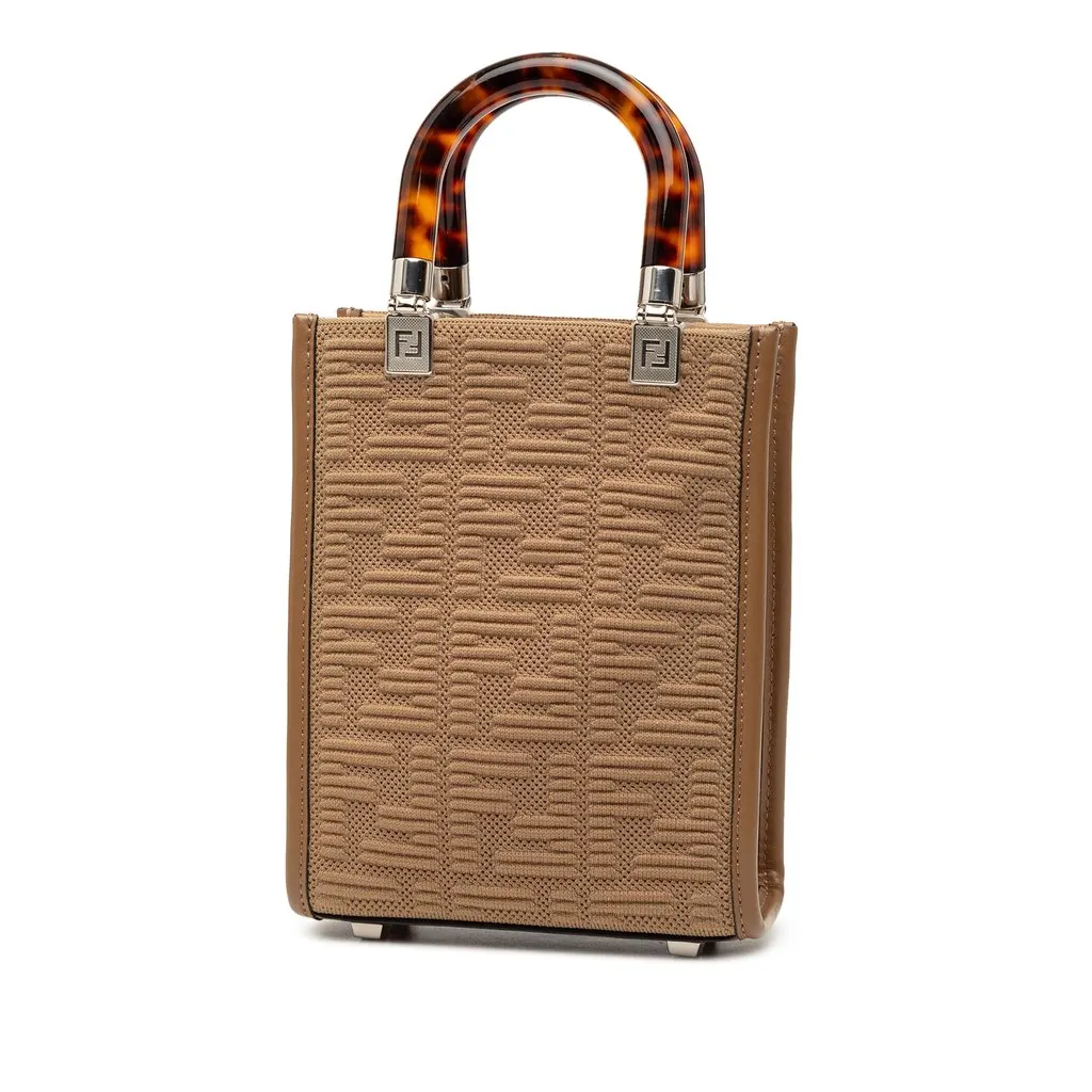 Fendi Mini Zucca Embossed Technical Fabric  Sunshine Shopper Tote Brown Very good - Back View