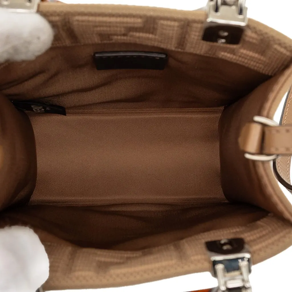 Fendi Mini Zucca Embossed Technical Fabric  Sunshine Shopper Tote Brown Very good - Model View