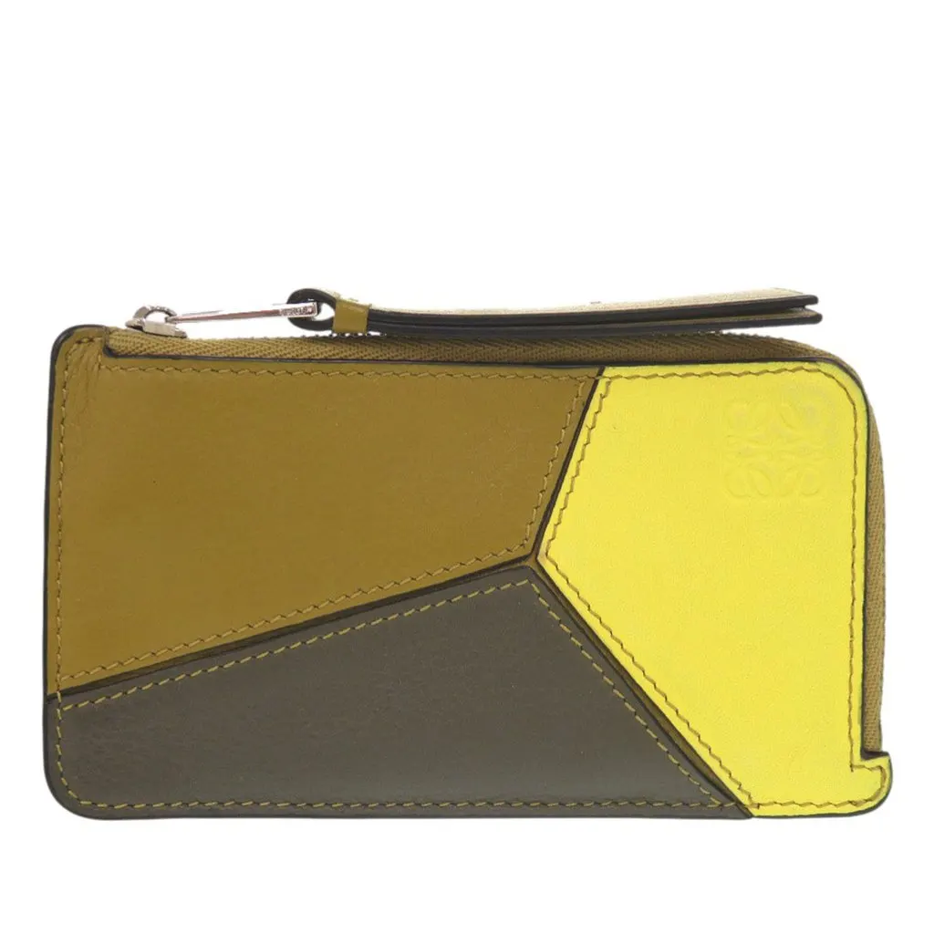 Loewe Tricolor Calfskin Puzzle Coin Card Holder Green Leather Very good - Front View