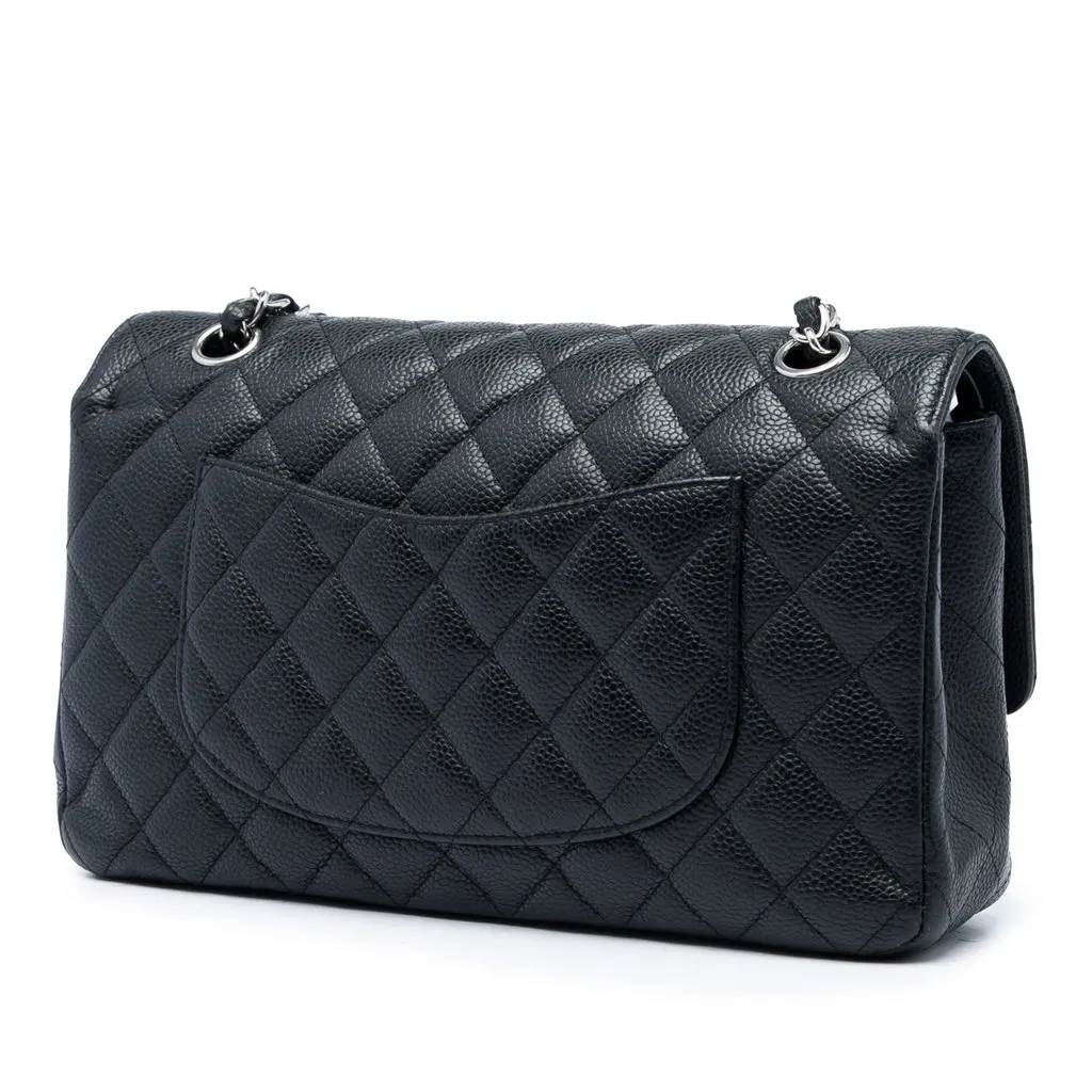 Chanel Medium Classic Caviar Double Flap Black Leather Very good - Back View