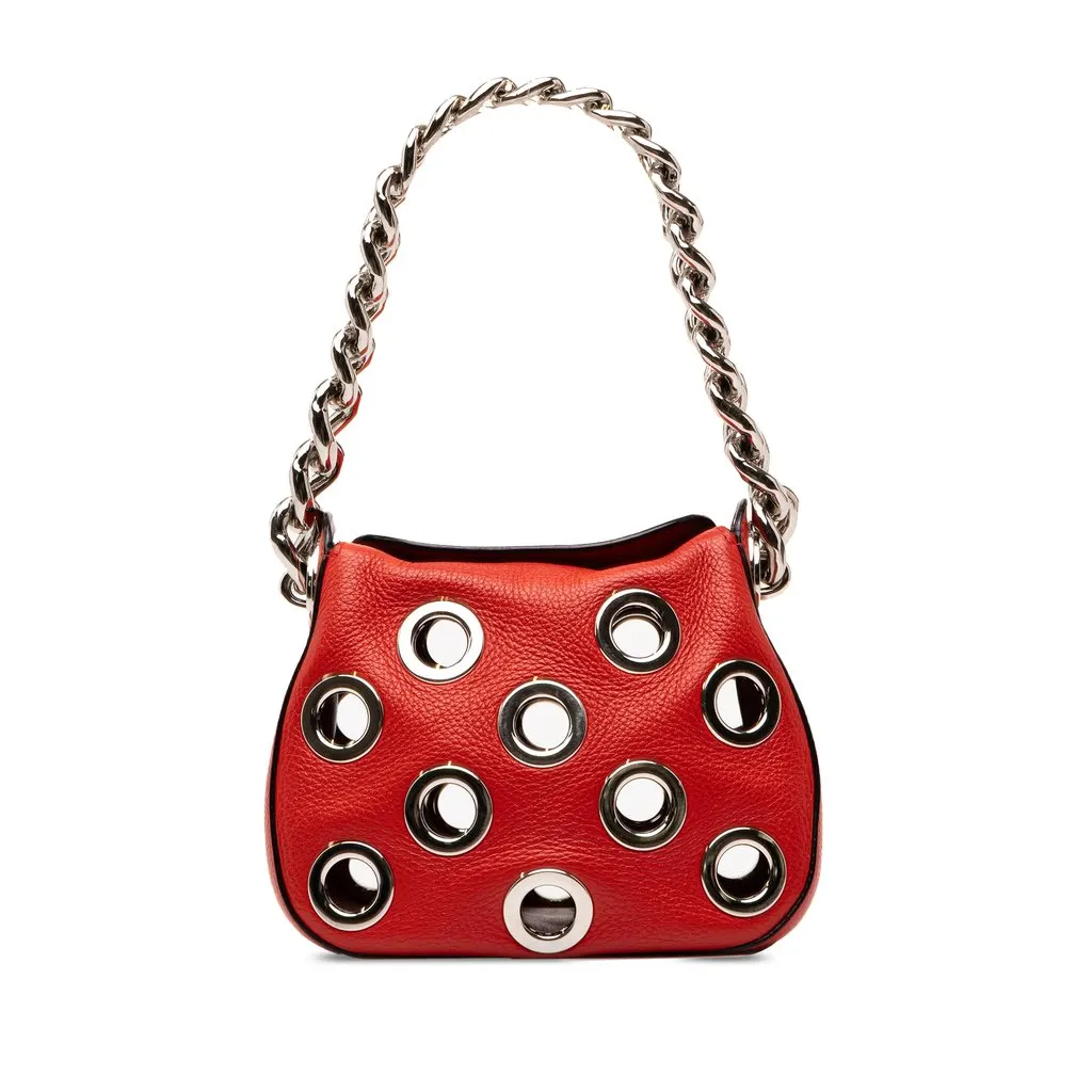 Prada Vitello Daino Grommet Handbag Red Leather Good - Front View