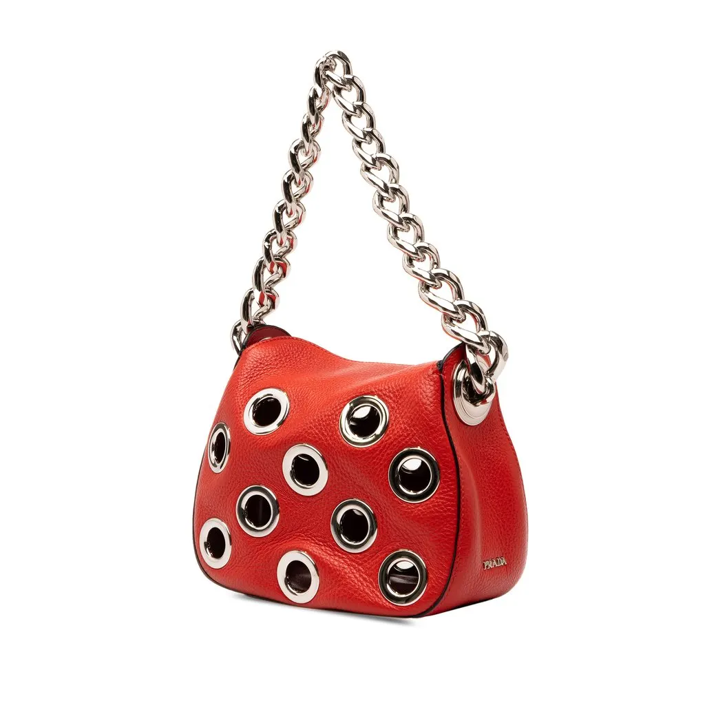 Prada Vitello Daino Grommet Handbag Red Leather Good - Back View