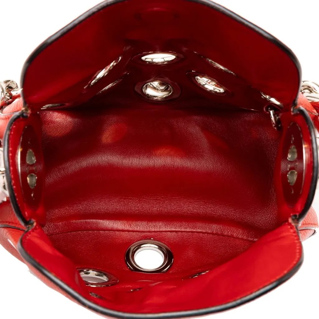 Prada Vitello Daino Grommet Handbag Red Leather Good - Model View