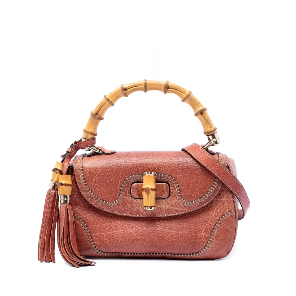 Gucci Medium Leather New Bamboo Satchel Red Leather Very good - Front View