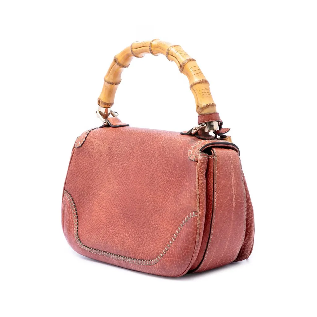 Gucci Medium Leather New Bamboo Satchel Red Leather Very good - Back View