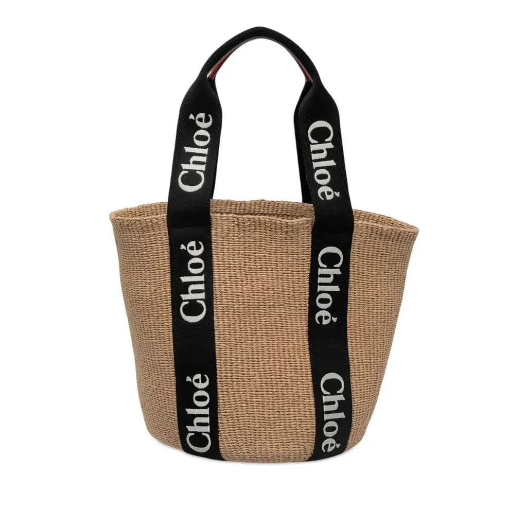 Chloé Large Raffia Woody Basket Tote Beige Rattan Never worn - Front View