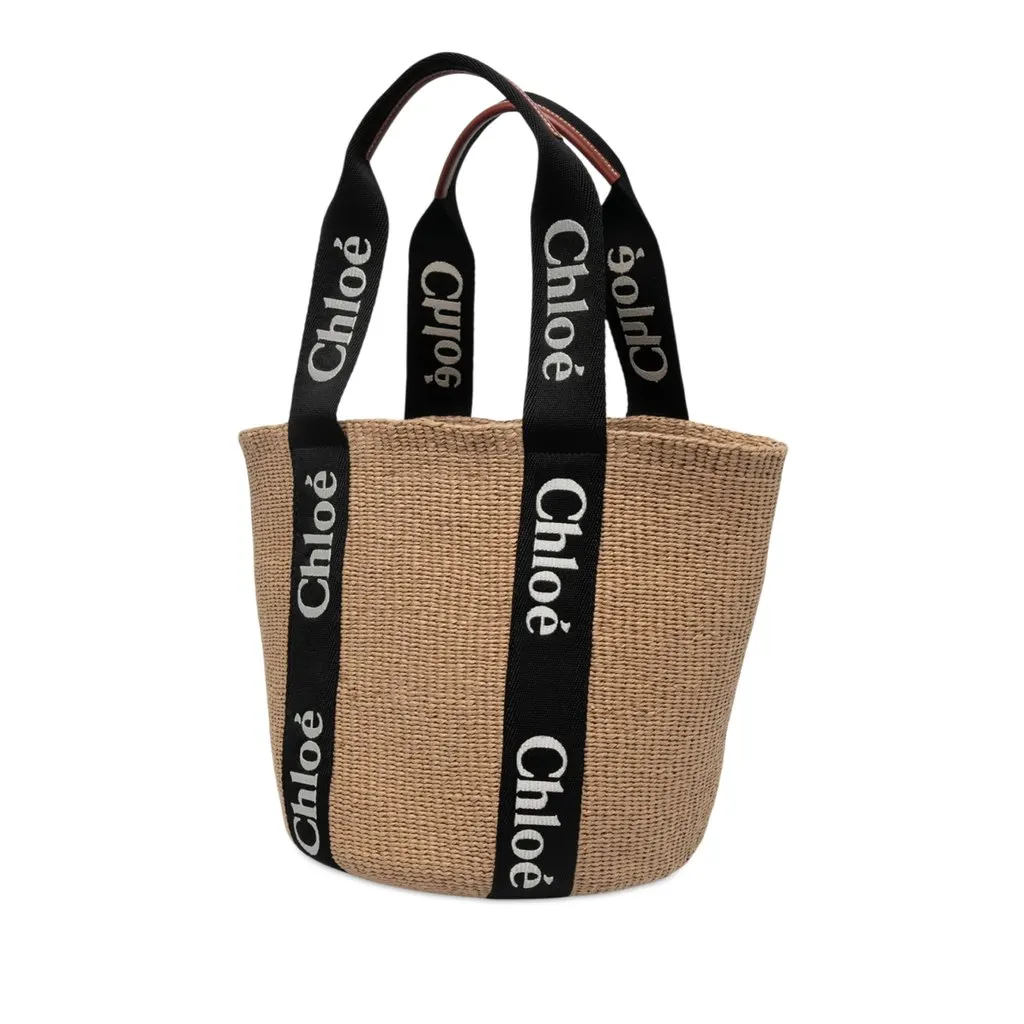 Chloé Large Raffia Woody Basket Tote Beige Rattan Never worn - Back View