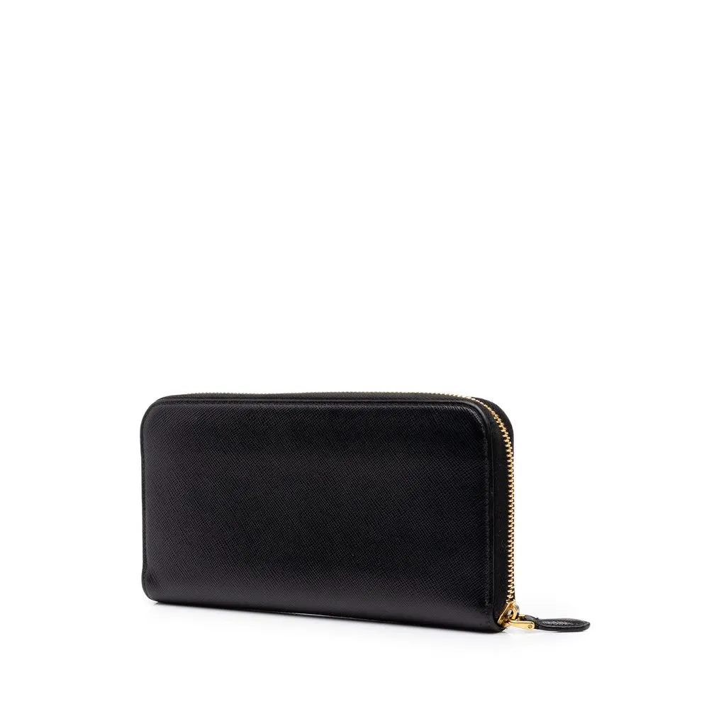 Prada Saffiano Zip Around Travel Wallet Black Leather Very good - Back View