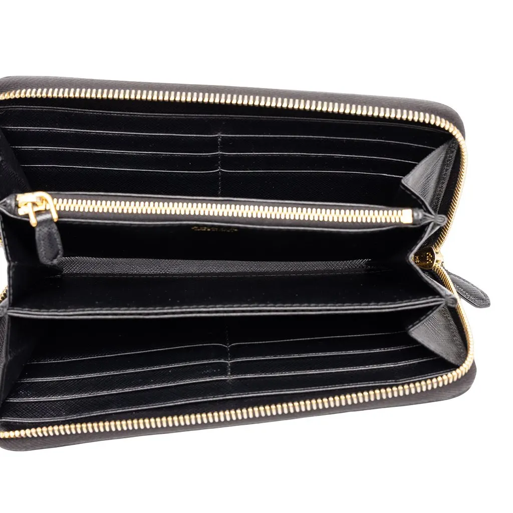 Prada Saffiano Zip Around Travel Wallet Black Leather Very good - Inside View
