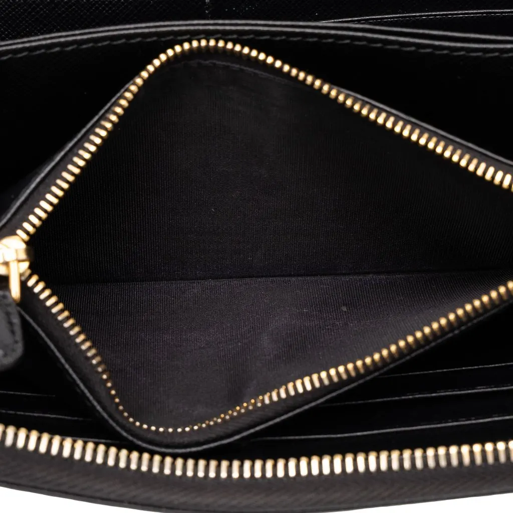 Prada Saffiano Zip Around Travel Wallet Black Leather Very good - Model View