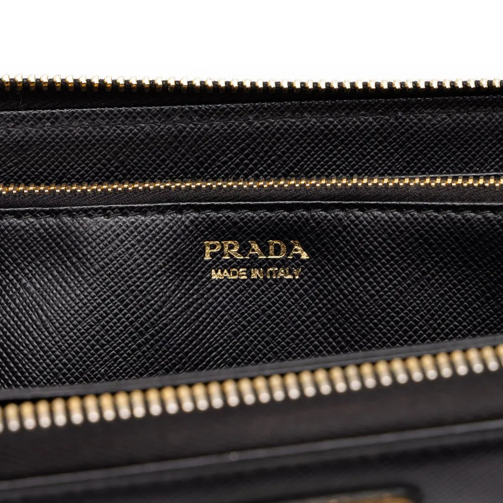 Prada Saffiano Zip Around Travel Wallet Black Leather Very good - Box View