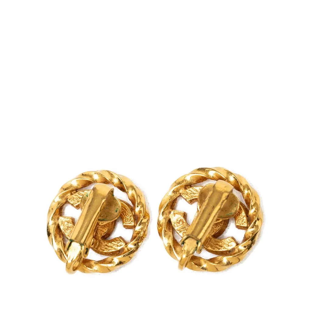 Chanel CC Gold Plated Strass Clip On Earrings Gold Metal Very good - Back View