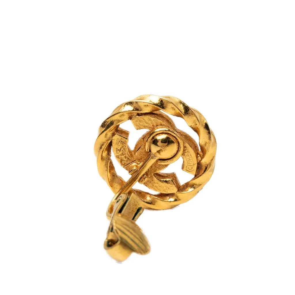 Chanel CC Gold Plated Strass Clip On Earrings Gold Metal Very good - Inside View