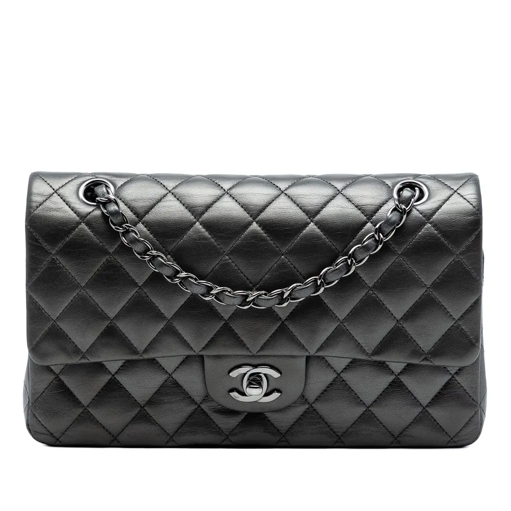 Chanel Medium Classic Lambskin So Black Double Flap Black Leather Very good - Front View