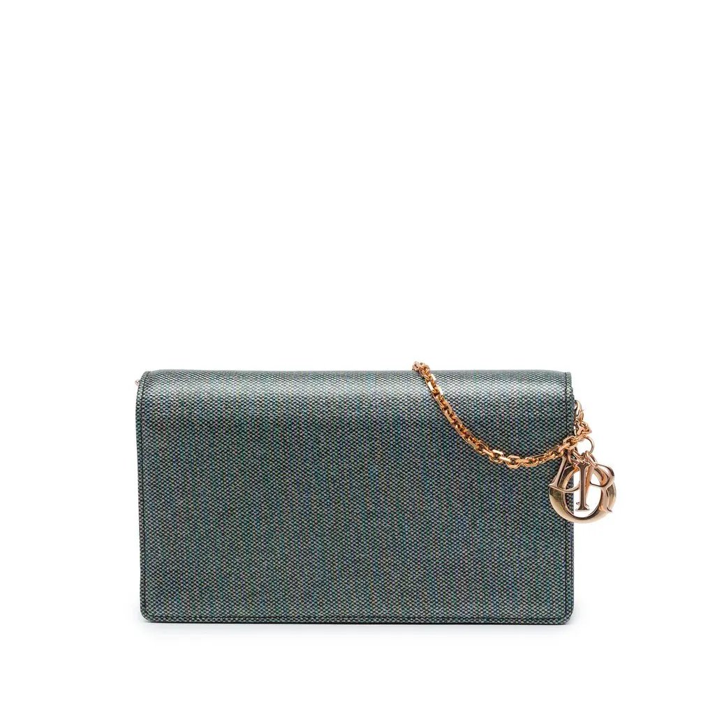 Dior Coated Canvas Houndstooth Wallet on Chain MultiColor Canvas Very good - Front View