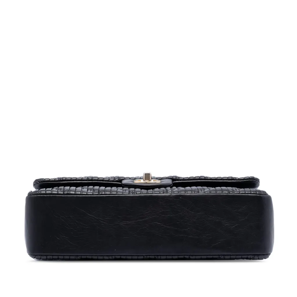 Chanel Medium Classic Chevron Calfskin Pleated Double Flap Black Leather Very good - Inside View