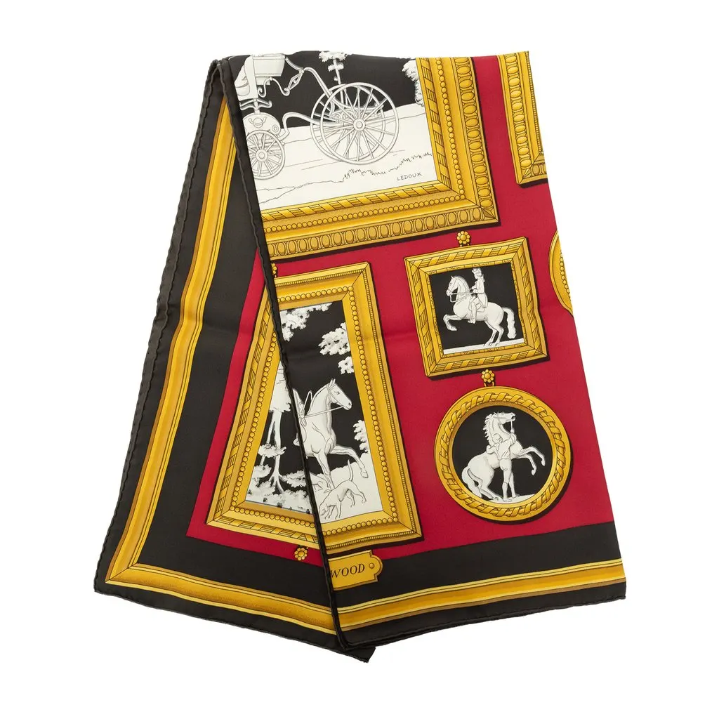 Hermès Wedgwood Silk Scarf 90 Red Silk Never worn - Front View