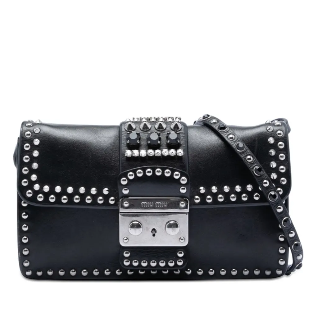Miu Miu Studded Leather Push Lock Crossbody Black Leather Very good - Front View