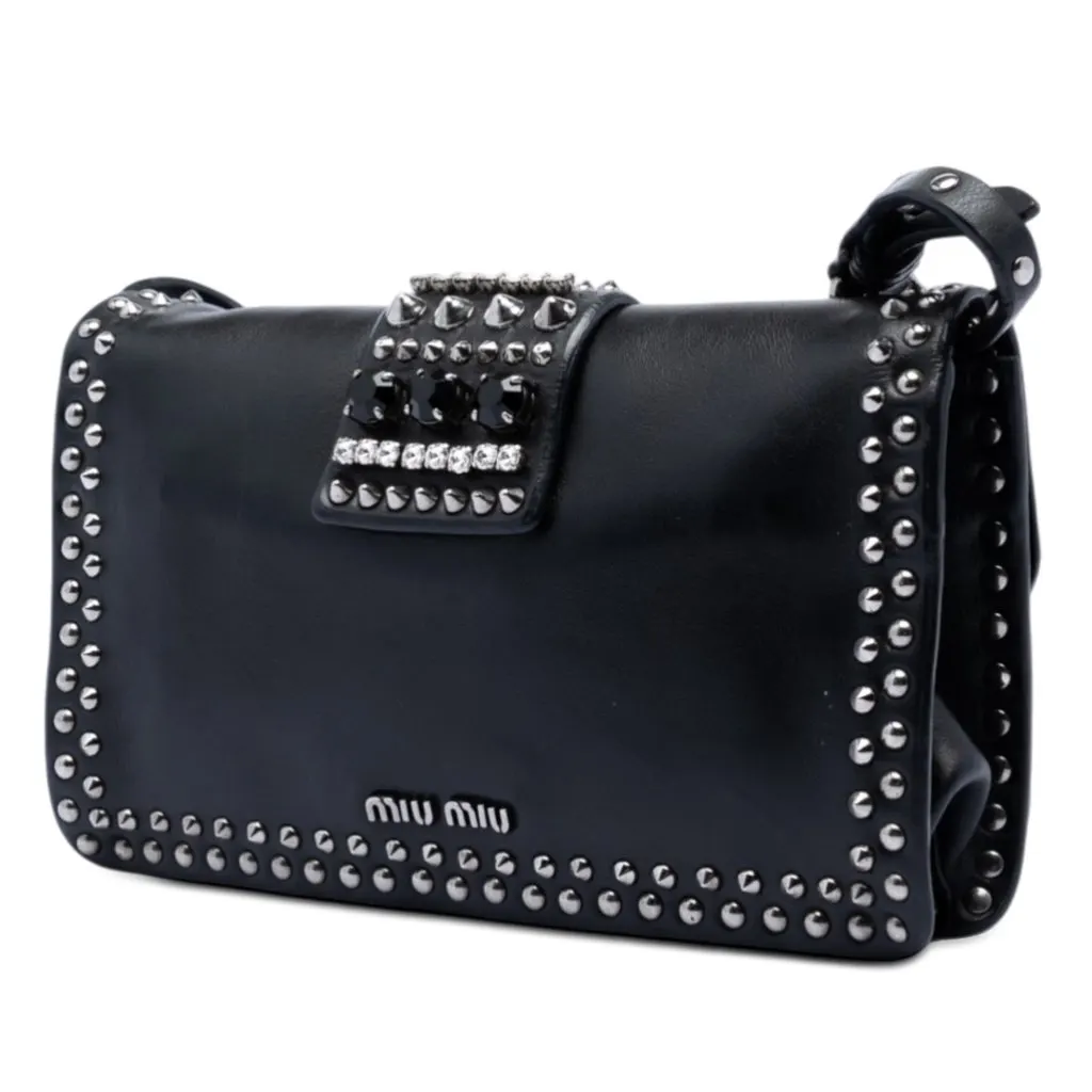Miu Miu Studded Leather Push Lock Crossbody Black Leather Very good - Back View