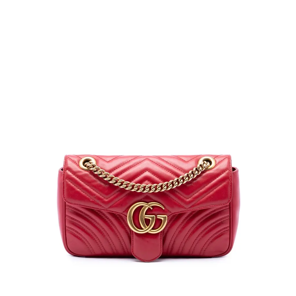 Gucci Medium GG Marmont Matelasse Calfskin Shoulder Bag Red Leather Very good - Front View