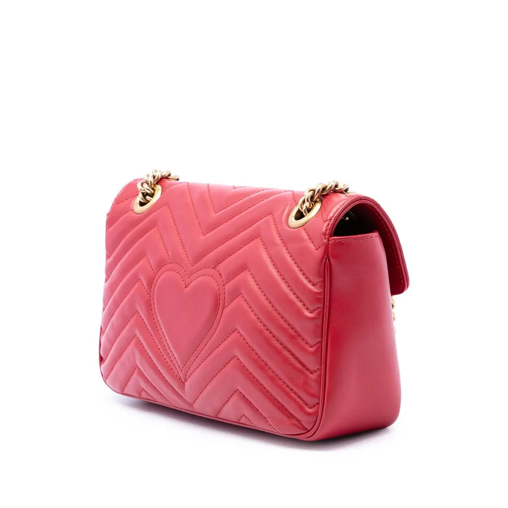 Gucci Medium GG Marmont Matelasse Calfskin Shoulder Bag Red Leather Very good - Back View