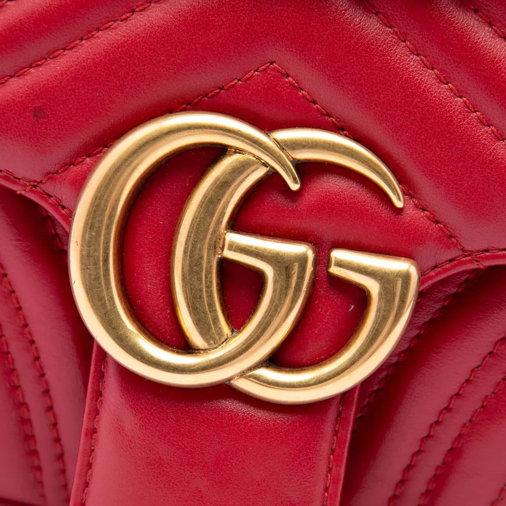 Gucci Medium GG Marmont Matelasse Calfskin Shoulder Bag Red Leather Very good - Box View