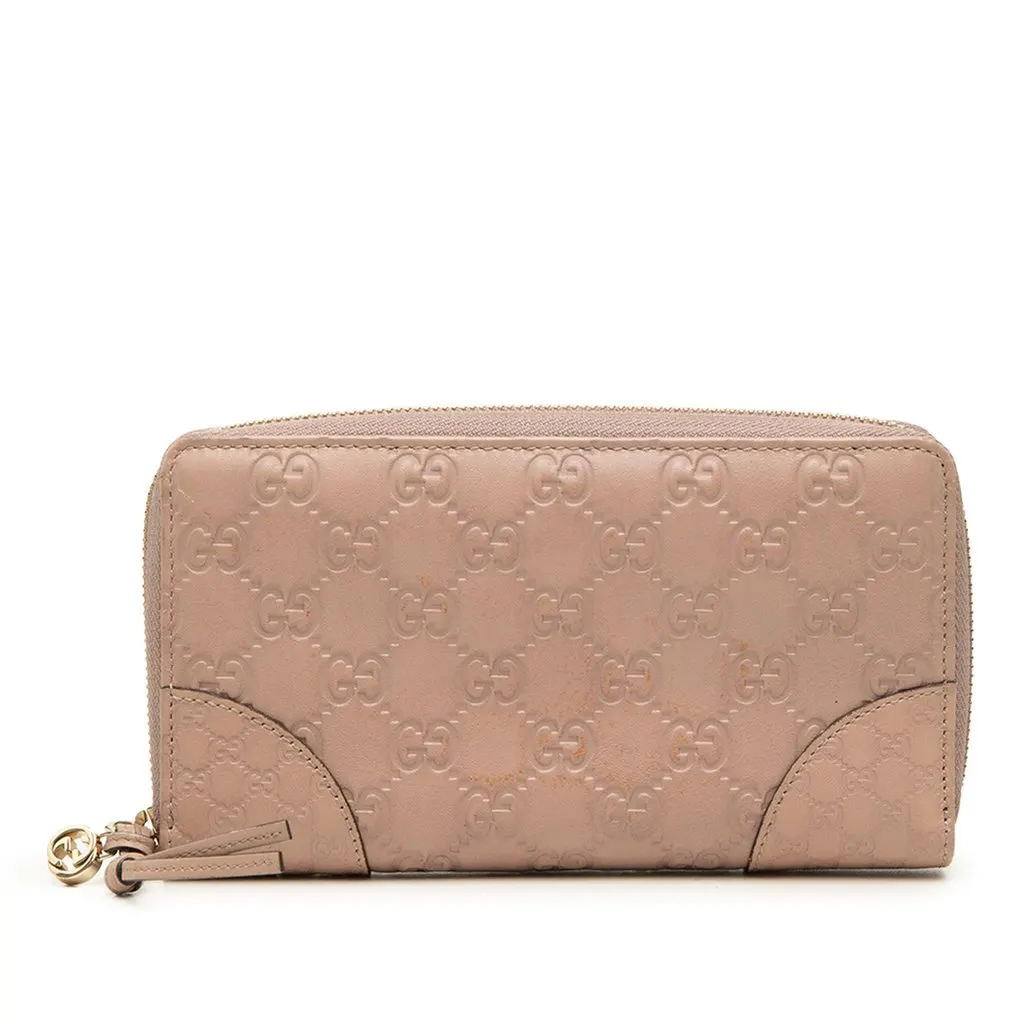 Gucci Guccissima Bree Zip Around Long Wallet Pink Leather Good - Front View