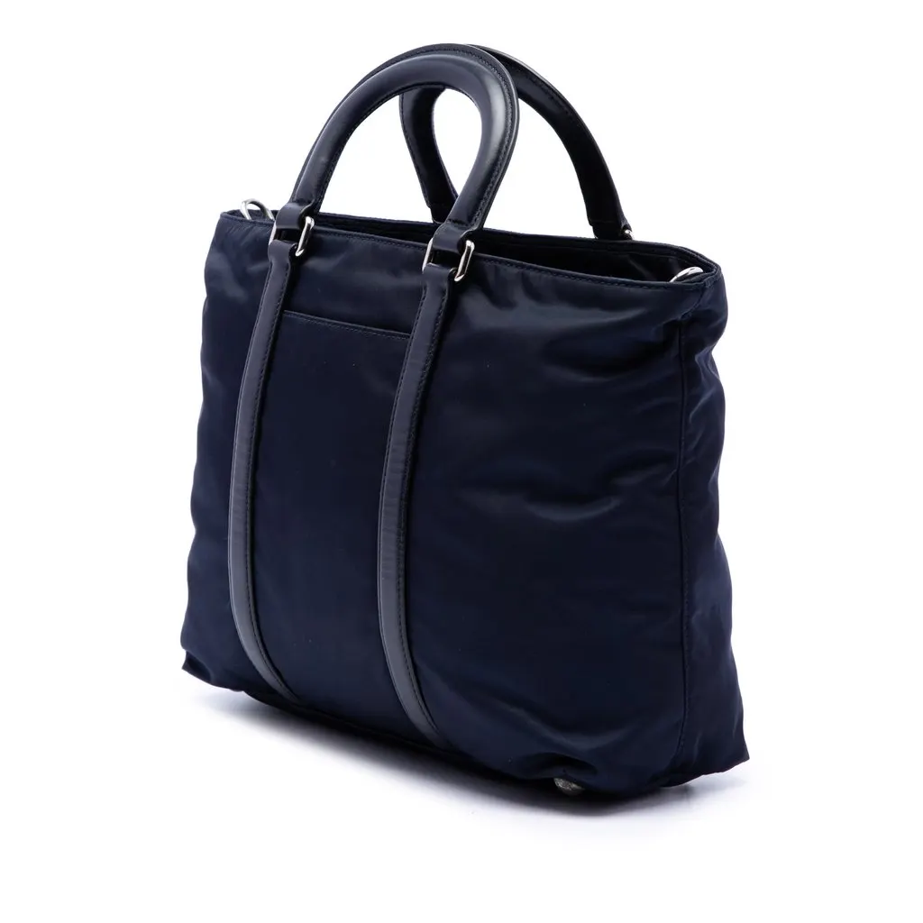 Prada Vitello Trimmed Tessuto Satchel Blue Polyamide Good - Back View