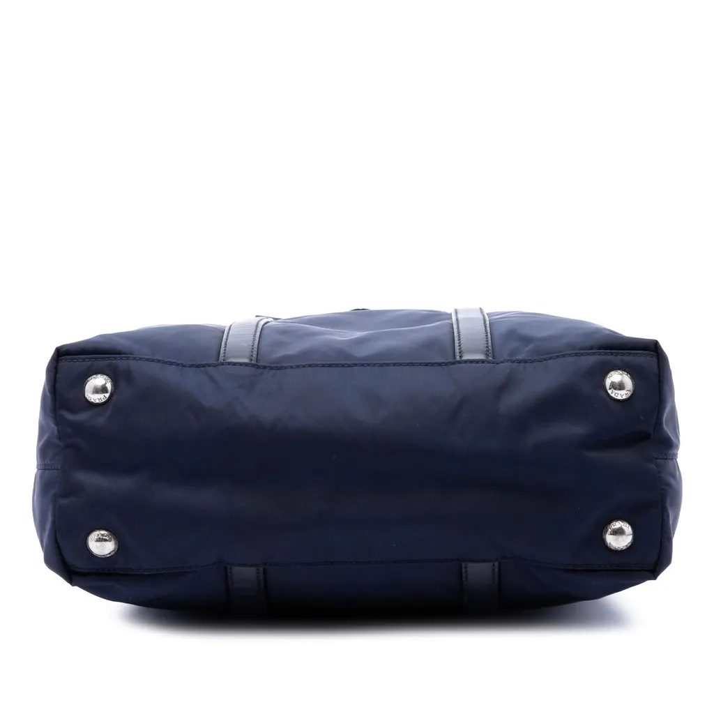 Prada Vitello Trimmed Tessuto Satchel Blue Polyamide Good - Inside View