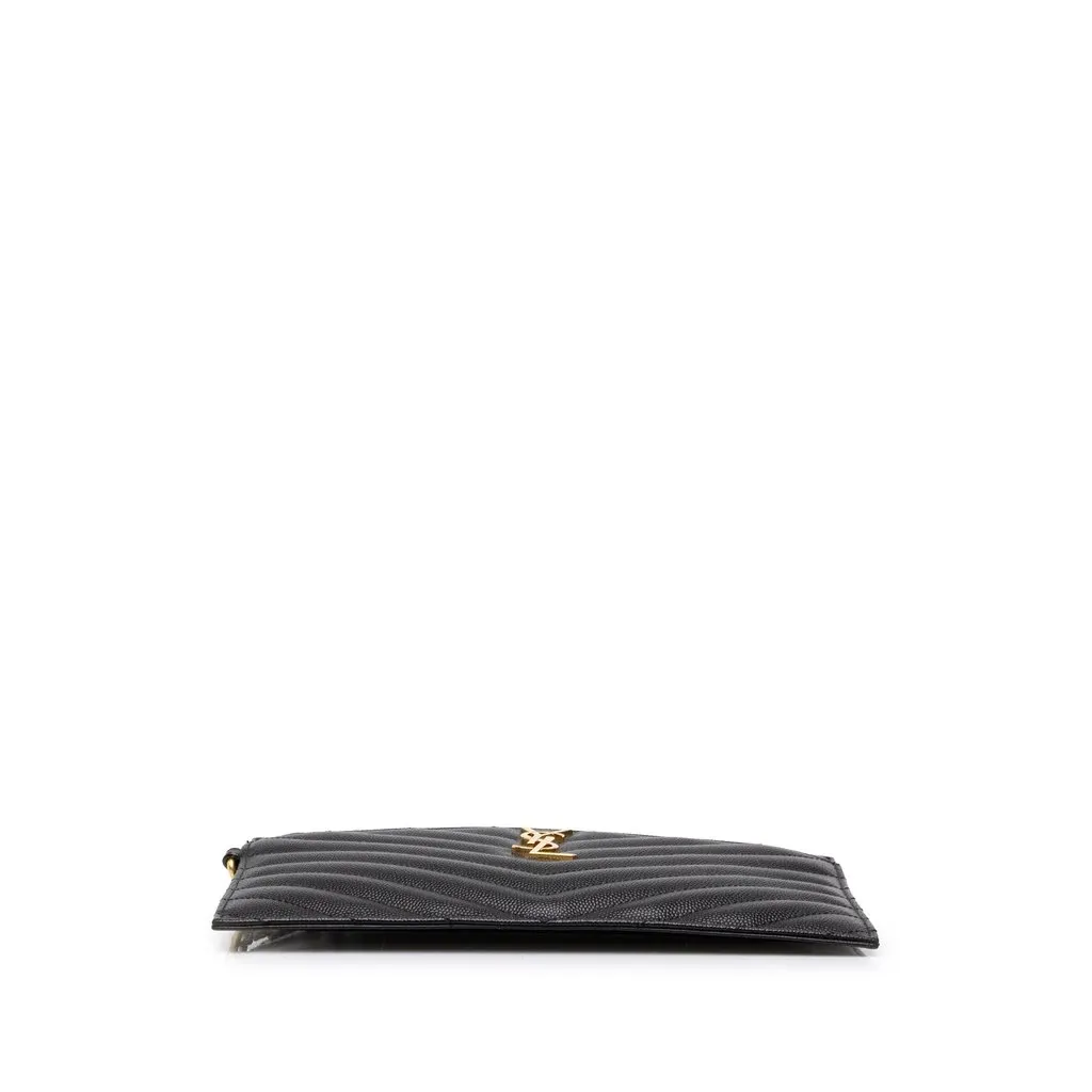 Saint Laurent Grain De Poudre Chevron Monogram Bill Pouch Black Leather Good - Inside View