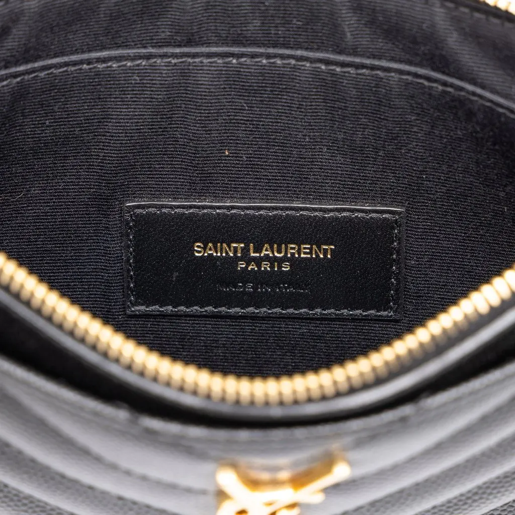Saint Laurent Grain De Poudre Chevron Monogram Bill Pouch Black Leather Good - Box View