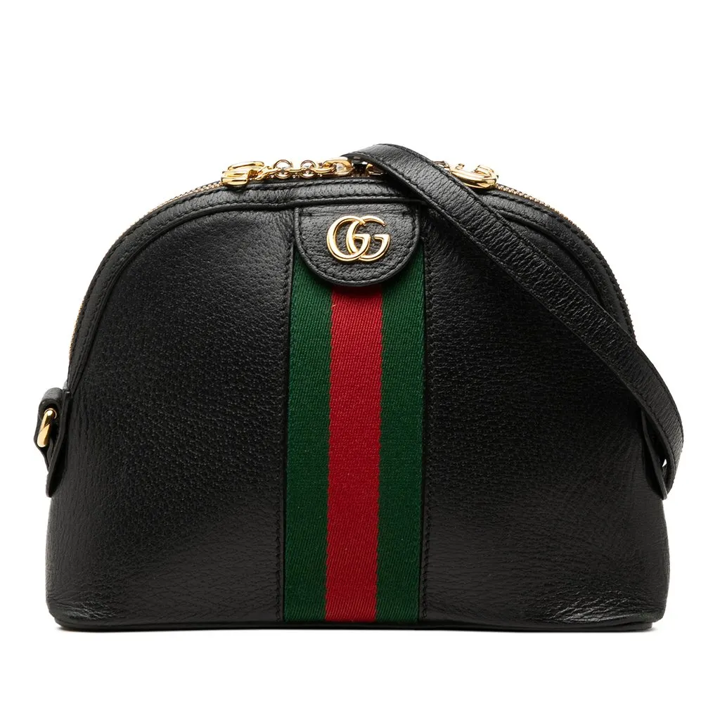 Gucci Small Calfskin Web Ophidia Dome Crossbody Black Leather Very good - Front View